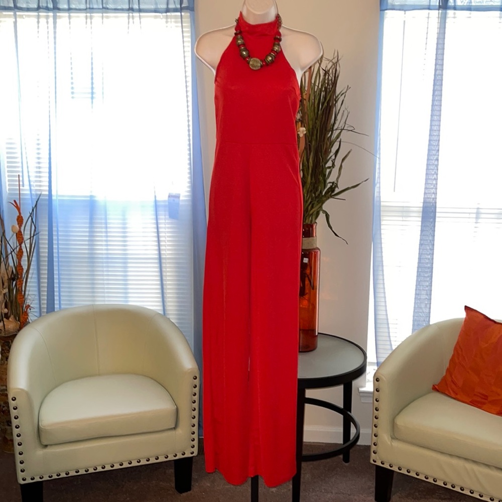 Boohoo | Bright Red Halter Jumpsuit